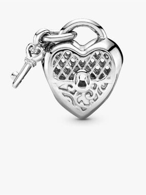 Heart padlock and key silver charm